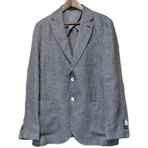 Men's Linen Navy Blue & White Houndstooth Blazer Massimo Dutti Sz 42